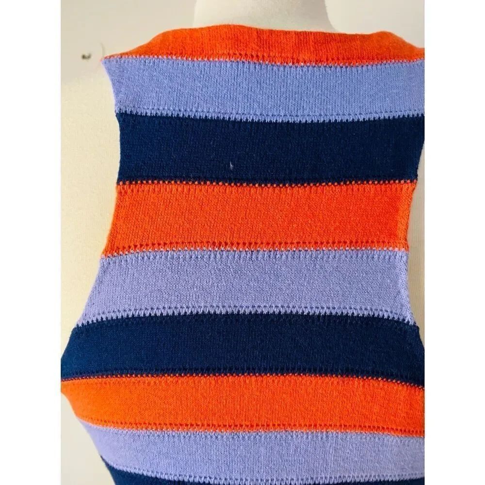 🛍️ Tory Burch Striped Knit Tank Dress in Coral, Light Blue & Navy. Size Medium. - Picture 14 of 14